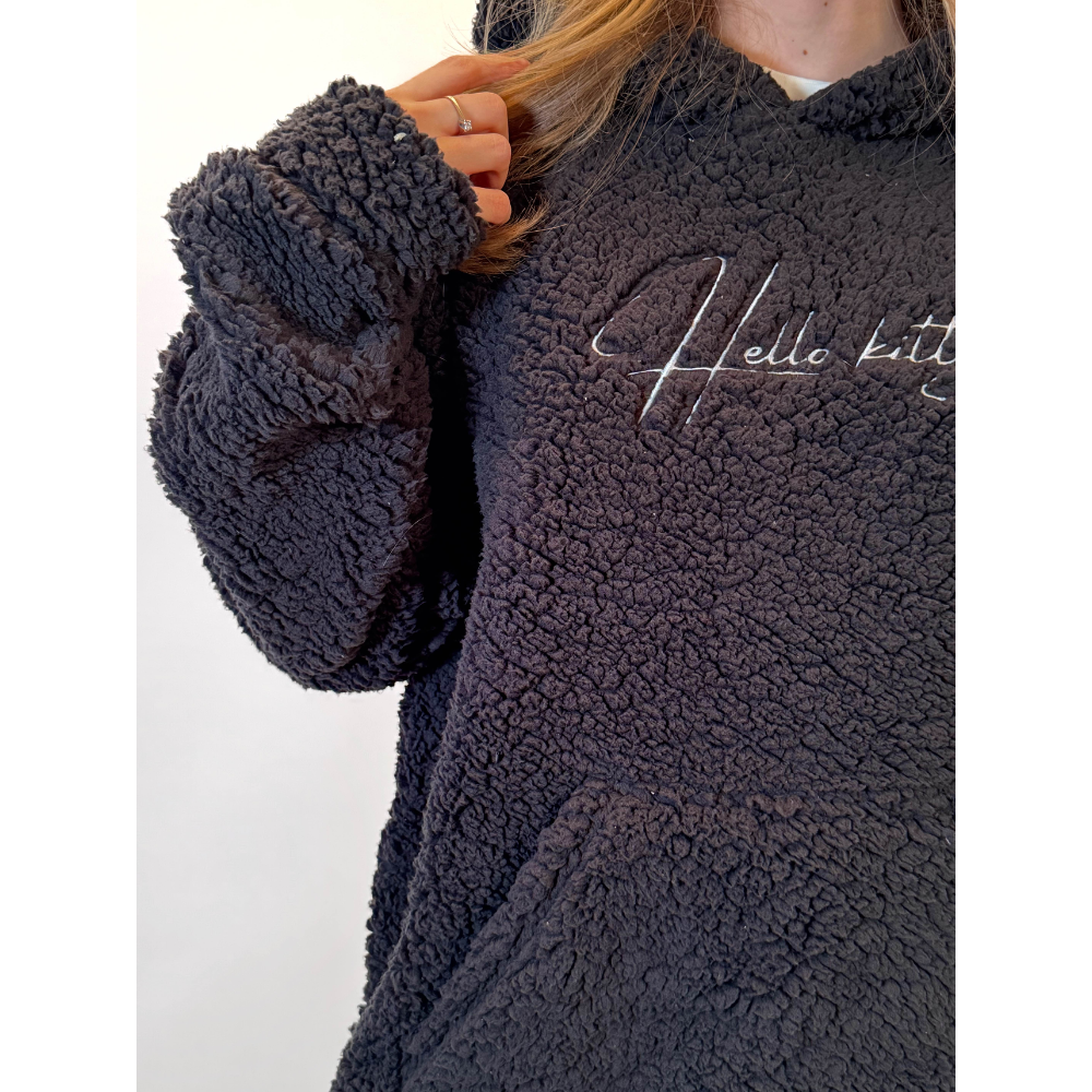 Hello Kitty Fluffy Oversized Hoodie -Czarna/Black