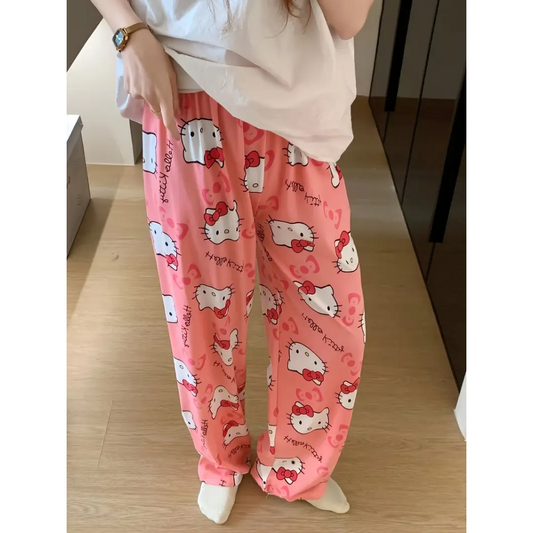 Letnie spodnie piżamowe Hello Kitty – jasnoróżowe
