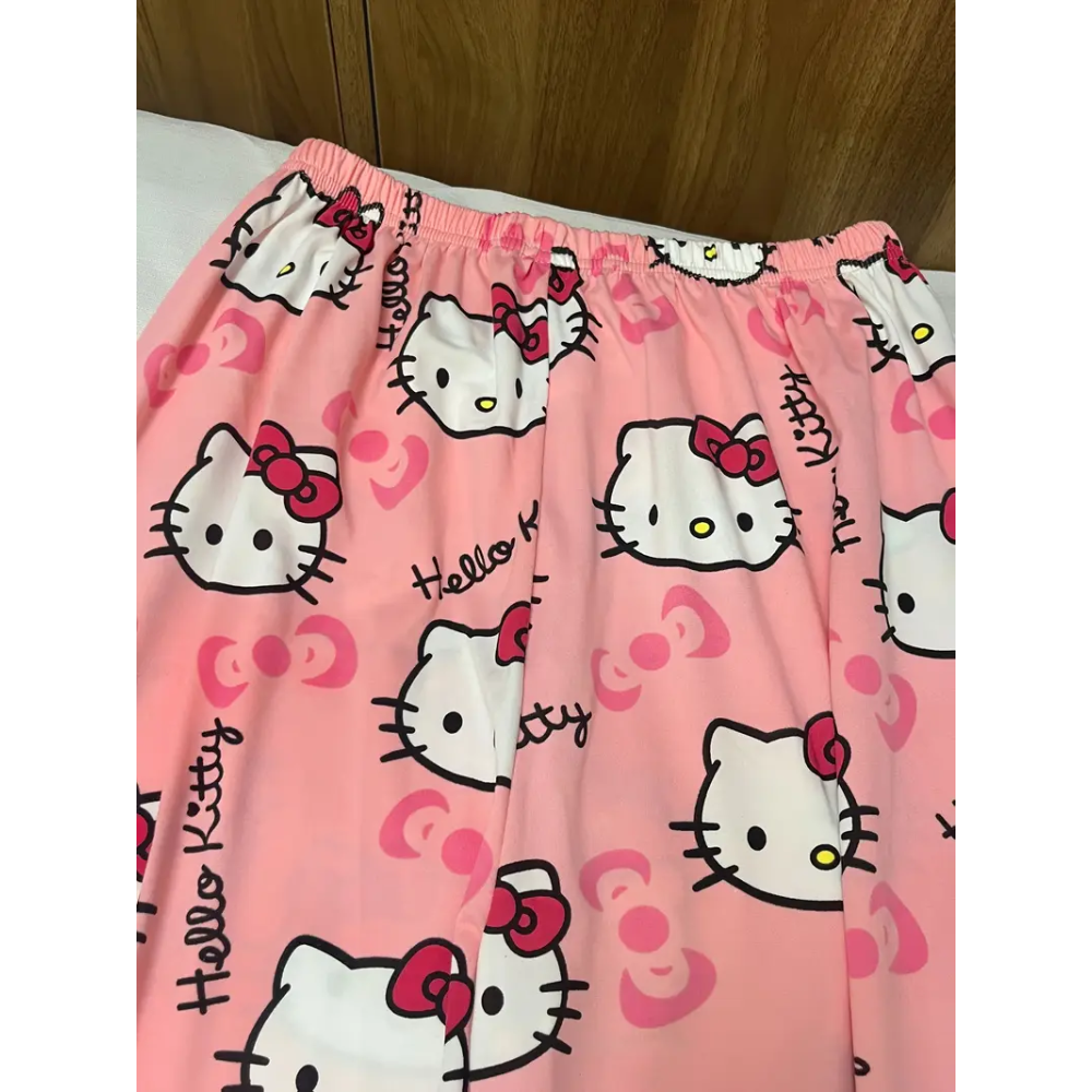 Letnie spodnie piżamowe Hello Kitty – jasnoróżowe