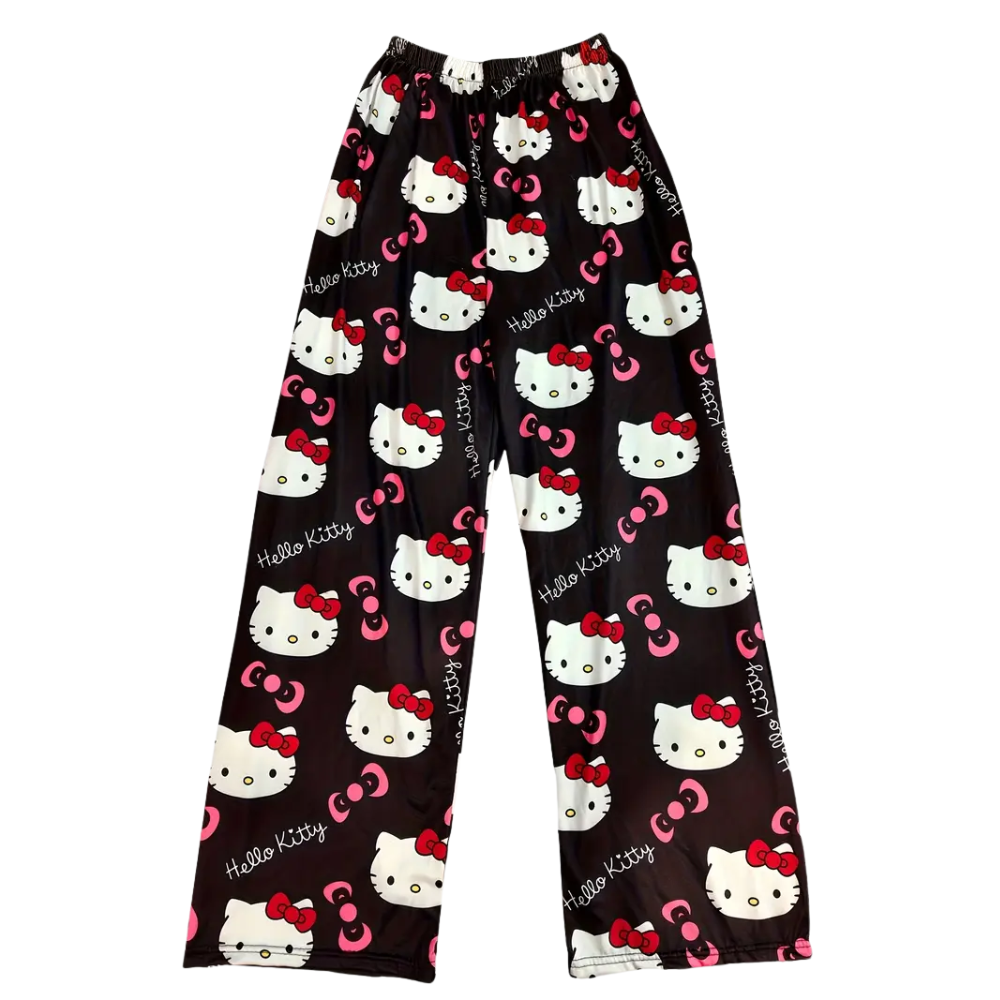 Letnie spodnie piżamowe Hello Kitty – czarne