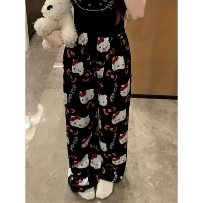 Letnie spodnie piżamowe Hello Kitty – czarne