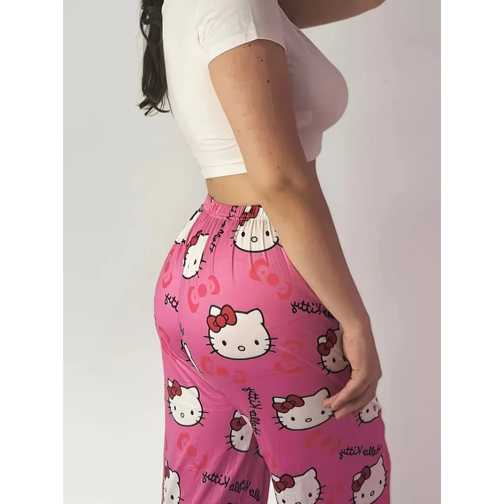 Letnie spodnie piżamowe Hello Kitty – różowe