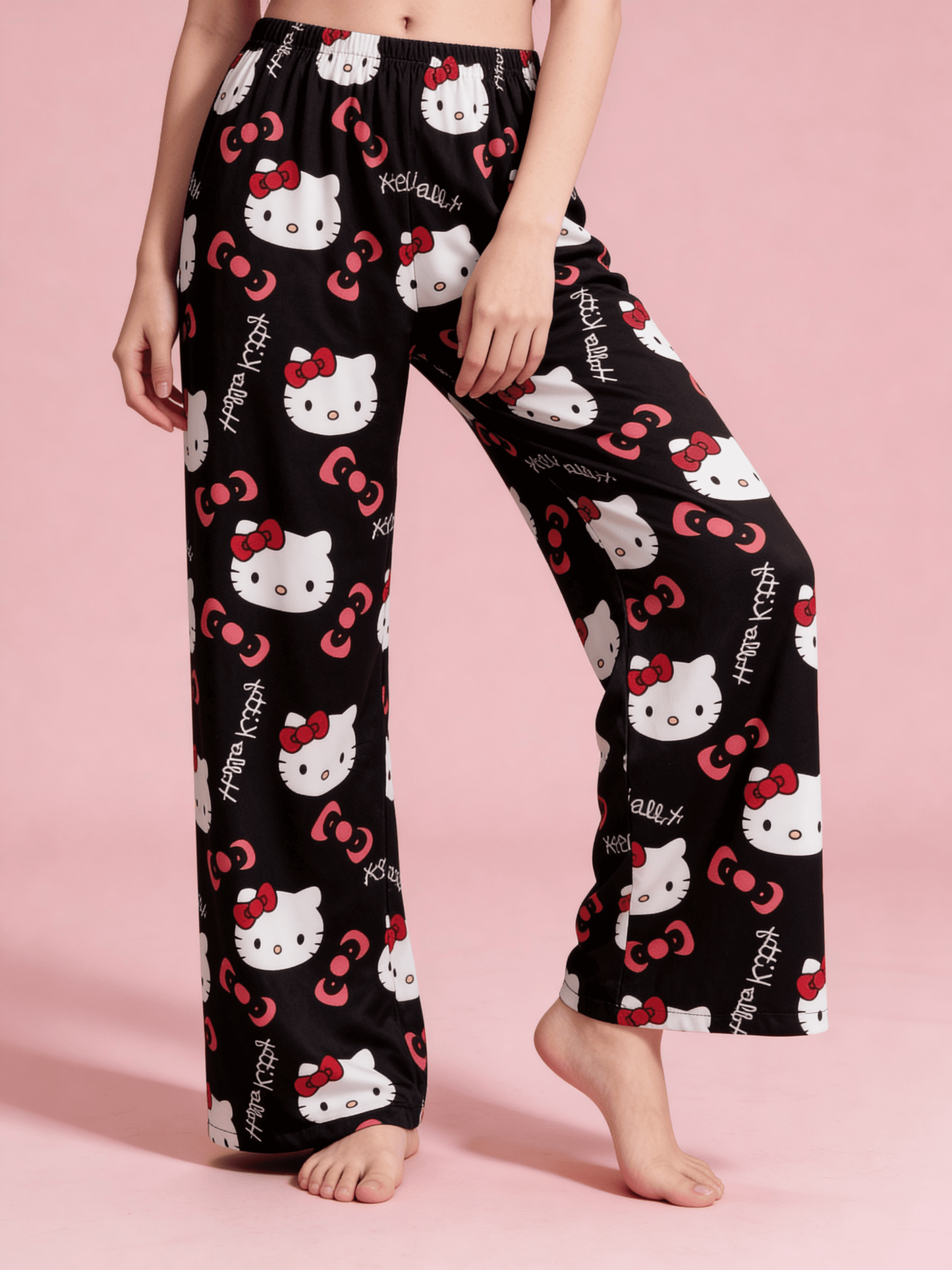 Letnie spodnie piżamowe Hello Kitty – czarne