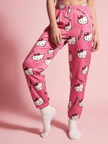 Letnie spodnie piżamowe Hello Kitty – różowe